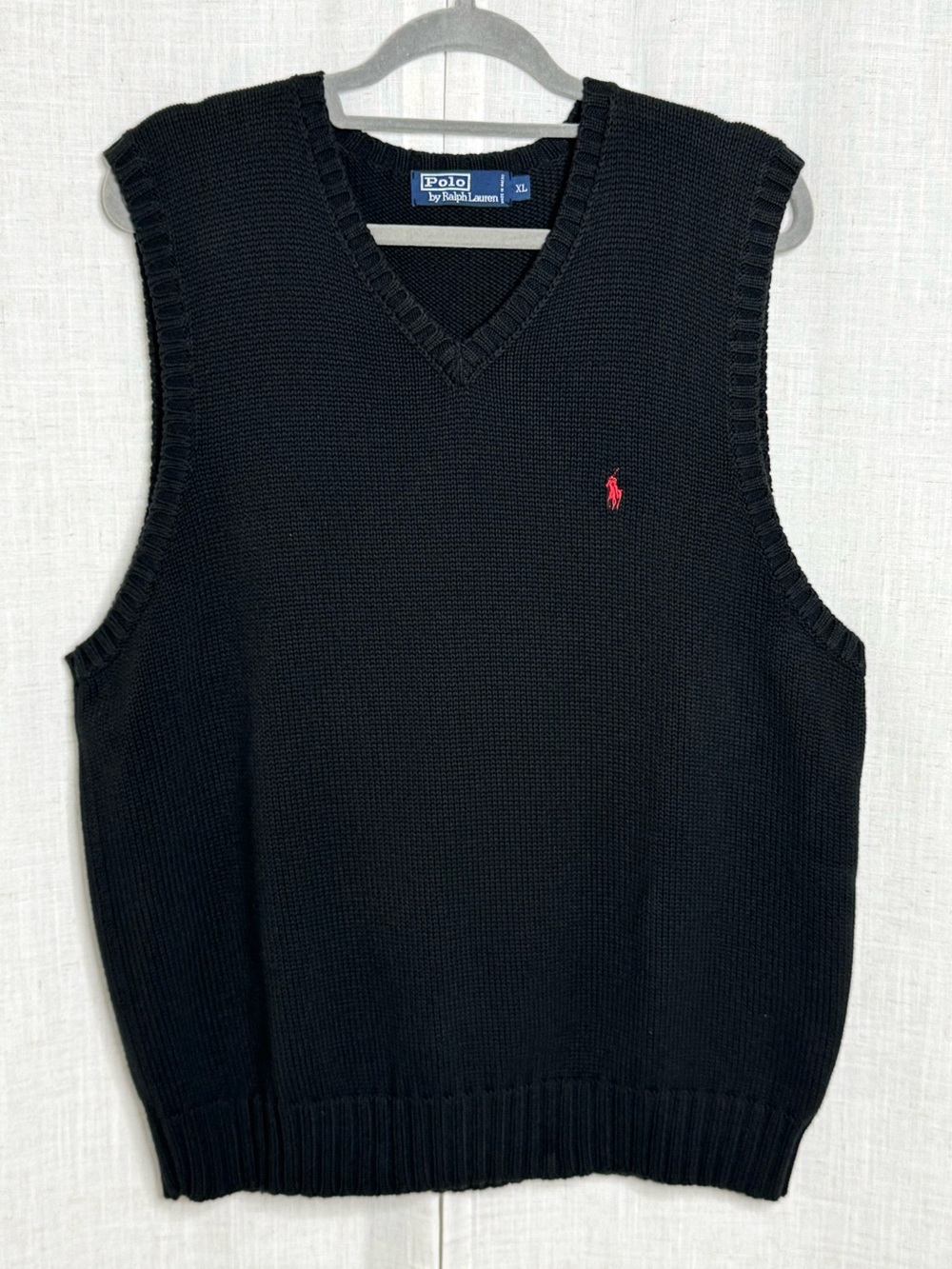 Polo Ralph Lauren Classic V-Neck Sweater Vest Black Red Pony Size XL